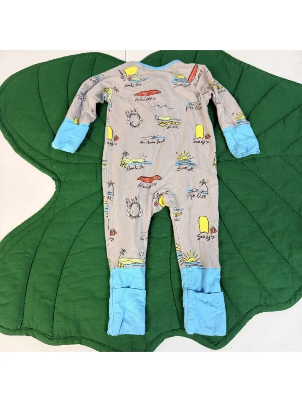 Coco Moon Hawaii Bamboo 3-6M Surf Report Gray Convertible Coverall Pajamas